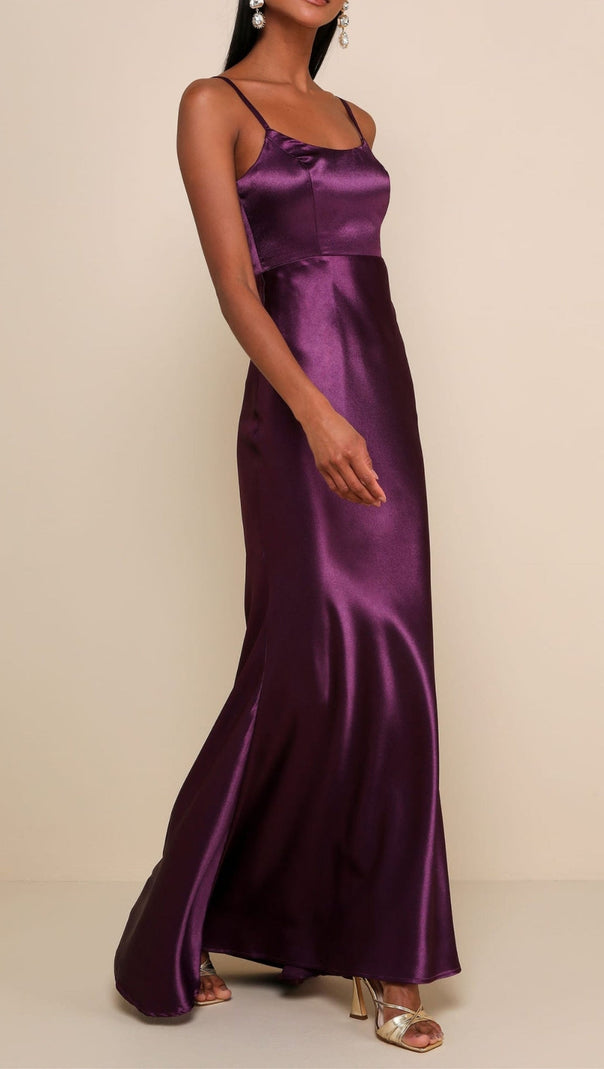 AIIZIE DARK PURPLE SATIN MERMAID MAXI DRESS - product image