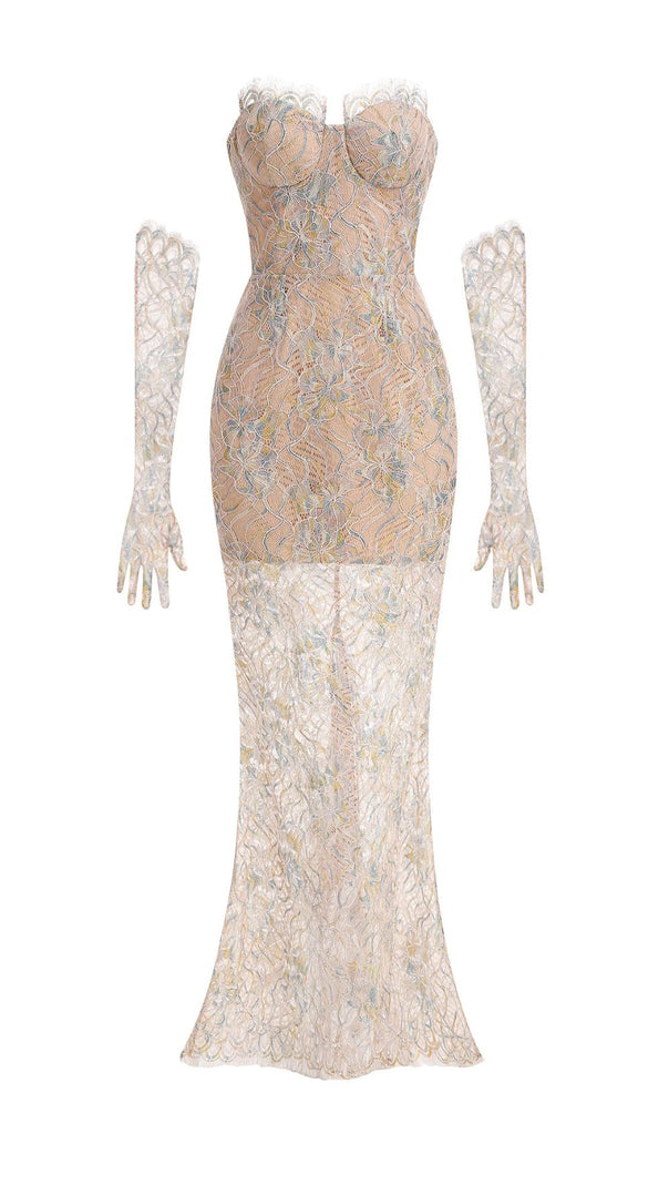 AIIZIE Javion Enchanting Strapless Floral Lace Gown with Opera Gloves - product image
