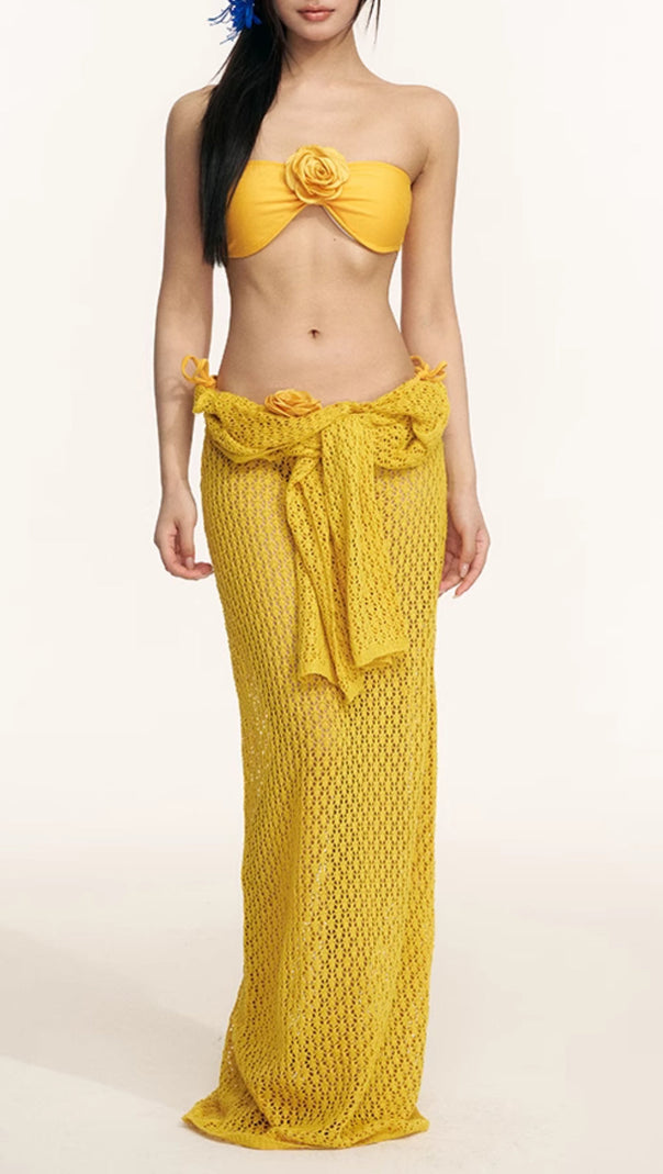 AIIZIE DILLAN YELLOW FLOWER THREE-PIECE SWIMSUIT - product image
