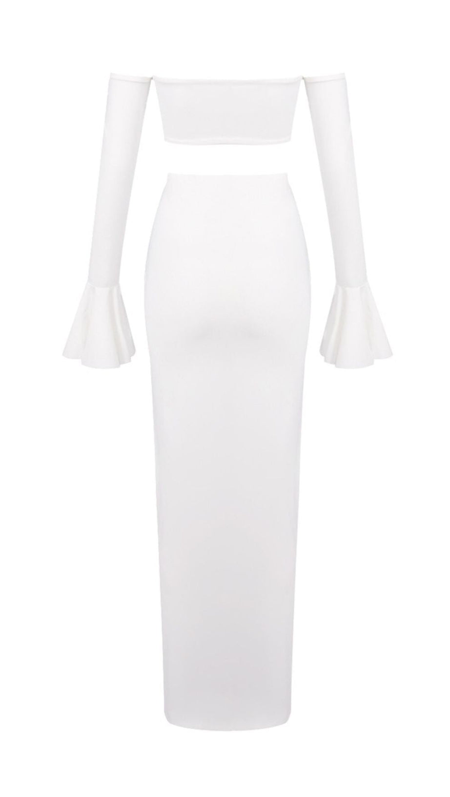 HESSA WHITE RESORT CHIC TWO-PIECE SET | STRAPLESS TOP, TIE-WAIST PANTS & STATEMENT SLEEVES