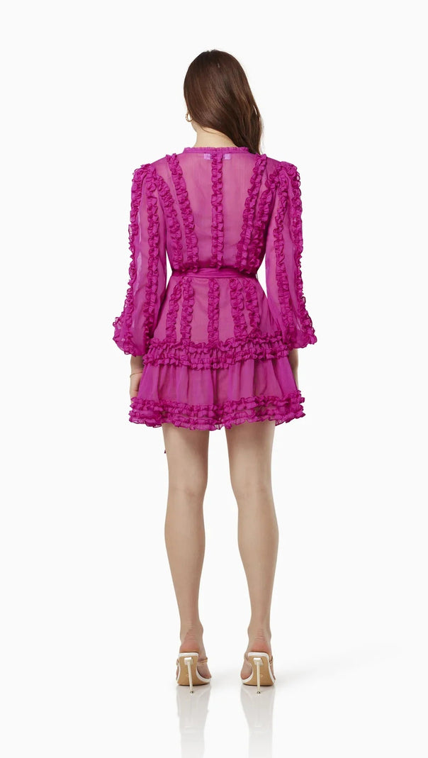 Lara Chiffon-Minikleid mit Blumensaum in Rosarot