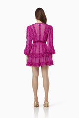 Lara Chiffon flower hem Mini Dress in rose red
