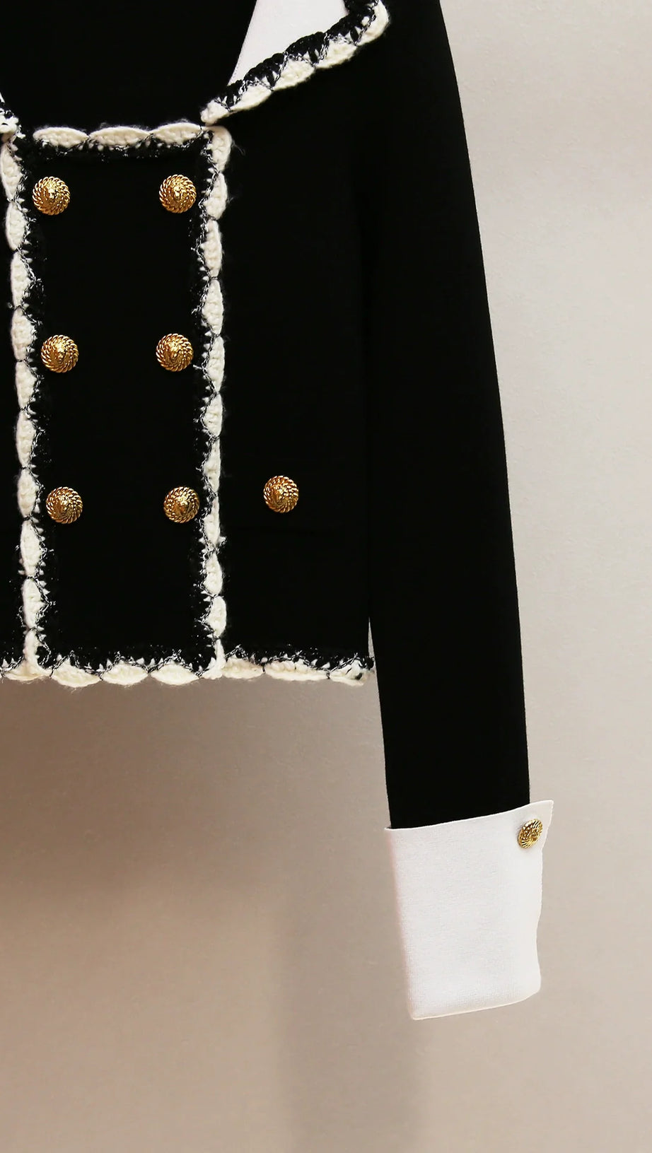 HARINI CHIC BLACK TWEED-TRIM KNIT JACKET