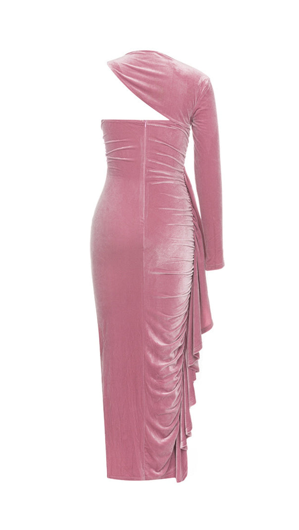 AIIZIE ROSE PINK SINGLE LONG SLEEVE RUCHED SIDE DETAIL MAXI DRESS - product image