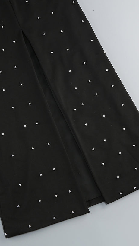 STRAPLESS PEARL MAXI DRESS BLACK