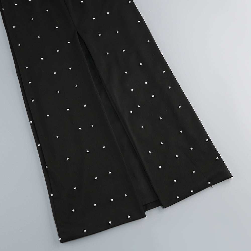 Trägerloses Maxikleid mit Perlen in Schwarz 