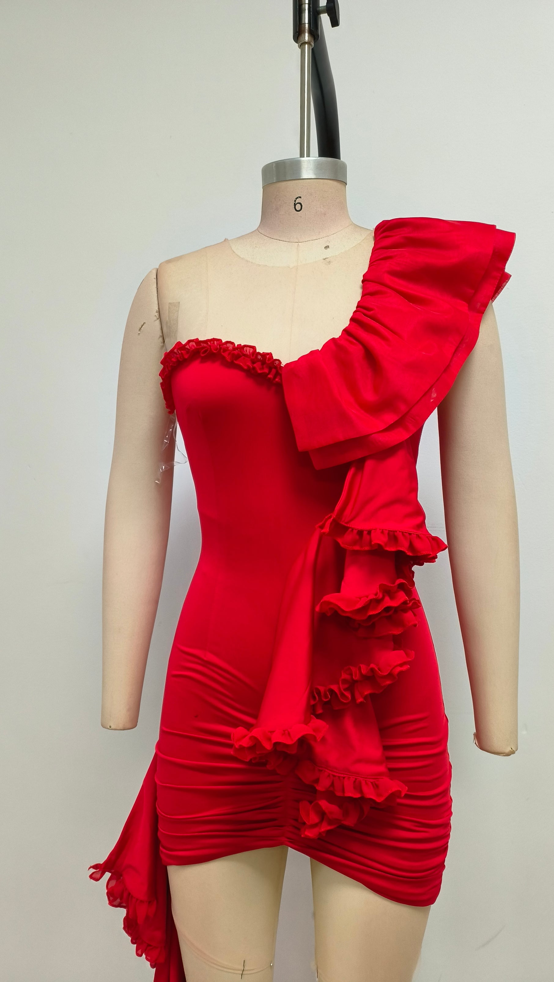 AIIZIE RED ONE SHOULDER RIBBON DRESS - product image
