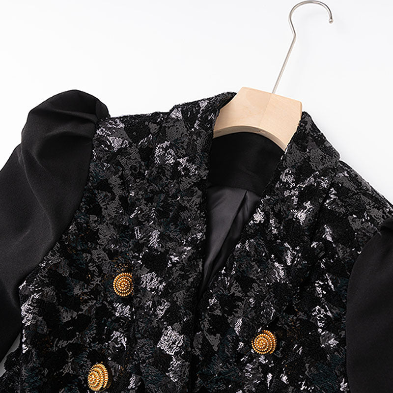 HEIRESS GLAMOROUS BLACK SEQUIN DOUBLE-BREASTED BLAZER JACKET
