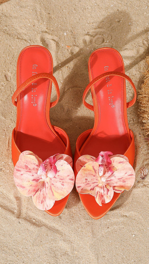 AIIZIE HOLLACE WOMEN'S VIBRANT ORANGE FLORAL ANKLE STRAP SANDALS - product image