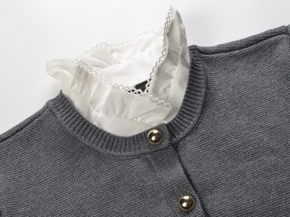 Women's Chic Fine Knit Button-Front Cardigan with Piped Pockets