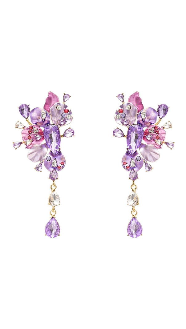 AIIZIE Luxe Lavender & Blush Crystal Floral Statement Drop Earrings - product image
