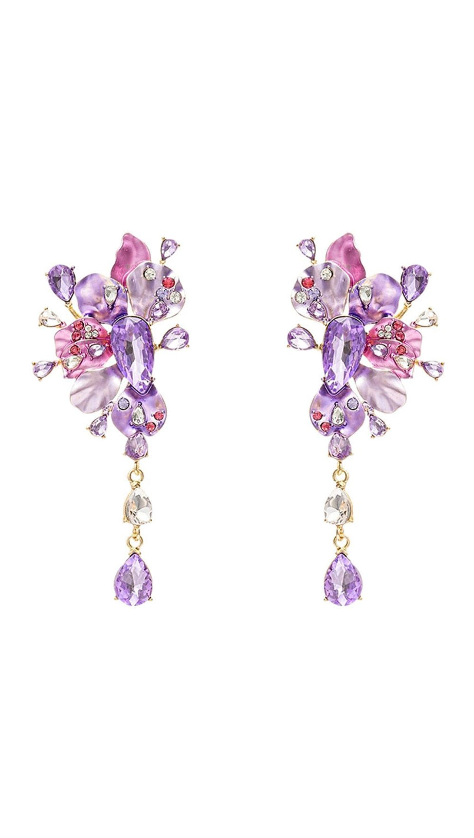 Luxe Lavender & Blush Crystal Floral Statement Drop Earrings