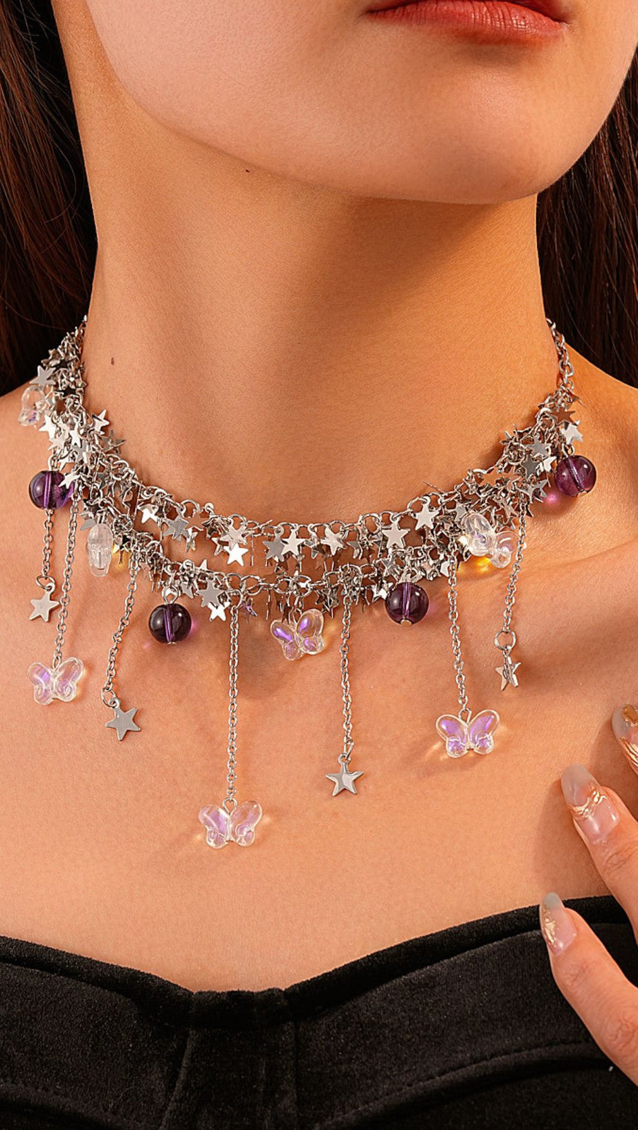 Jory Celestial Star & Butterfly Layered Choker Necklace for Women