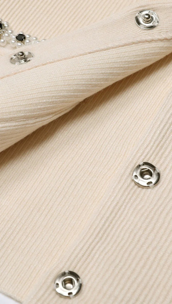 AIIZIE Jie Luxe Knit Embellished Cardigan & Flared Skirt Set - Effortless Apricot Chic - product image