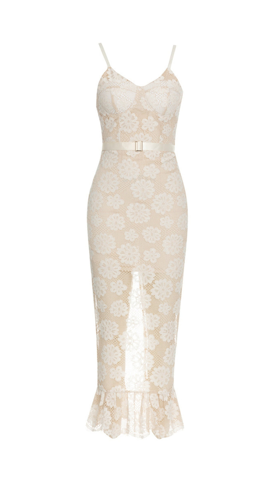 WHITE FLORAL EMBELLISHED LACE BODYCON MAXI DRESS