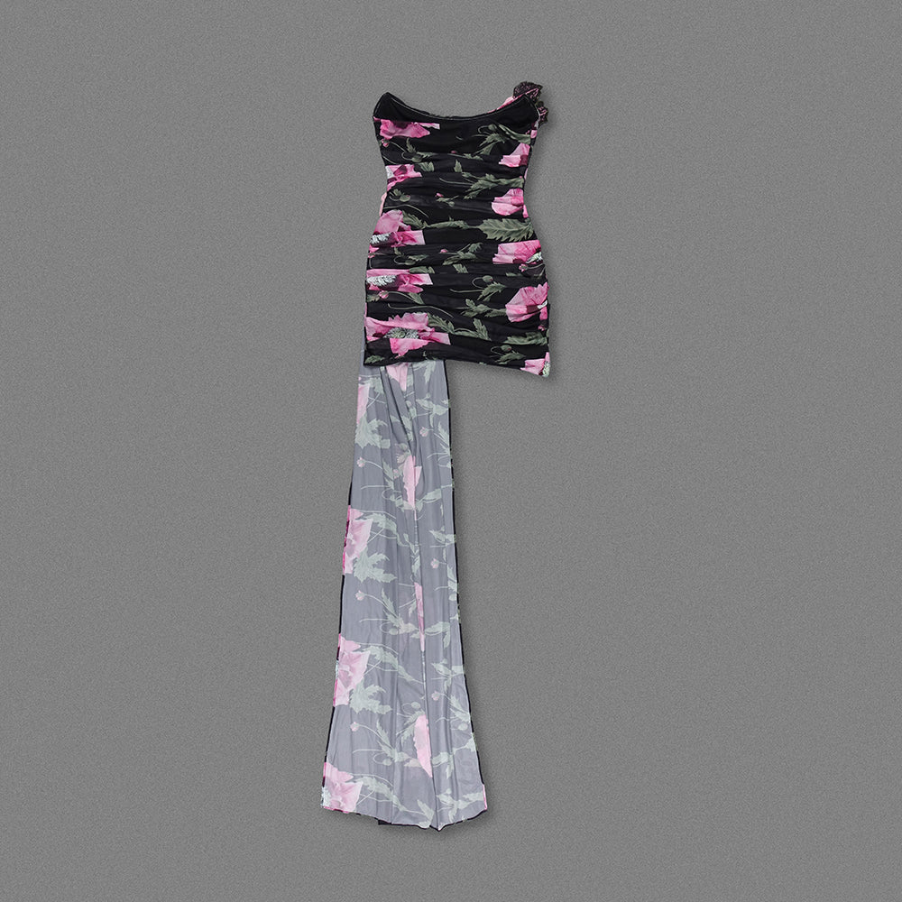 AIIZIE FLORAL PRINTED STRAPLESS DRAPED MINI DRESS - product image