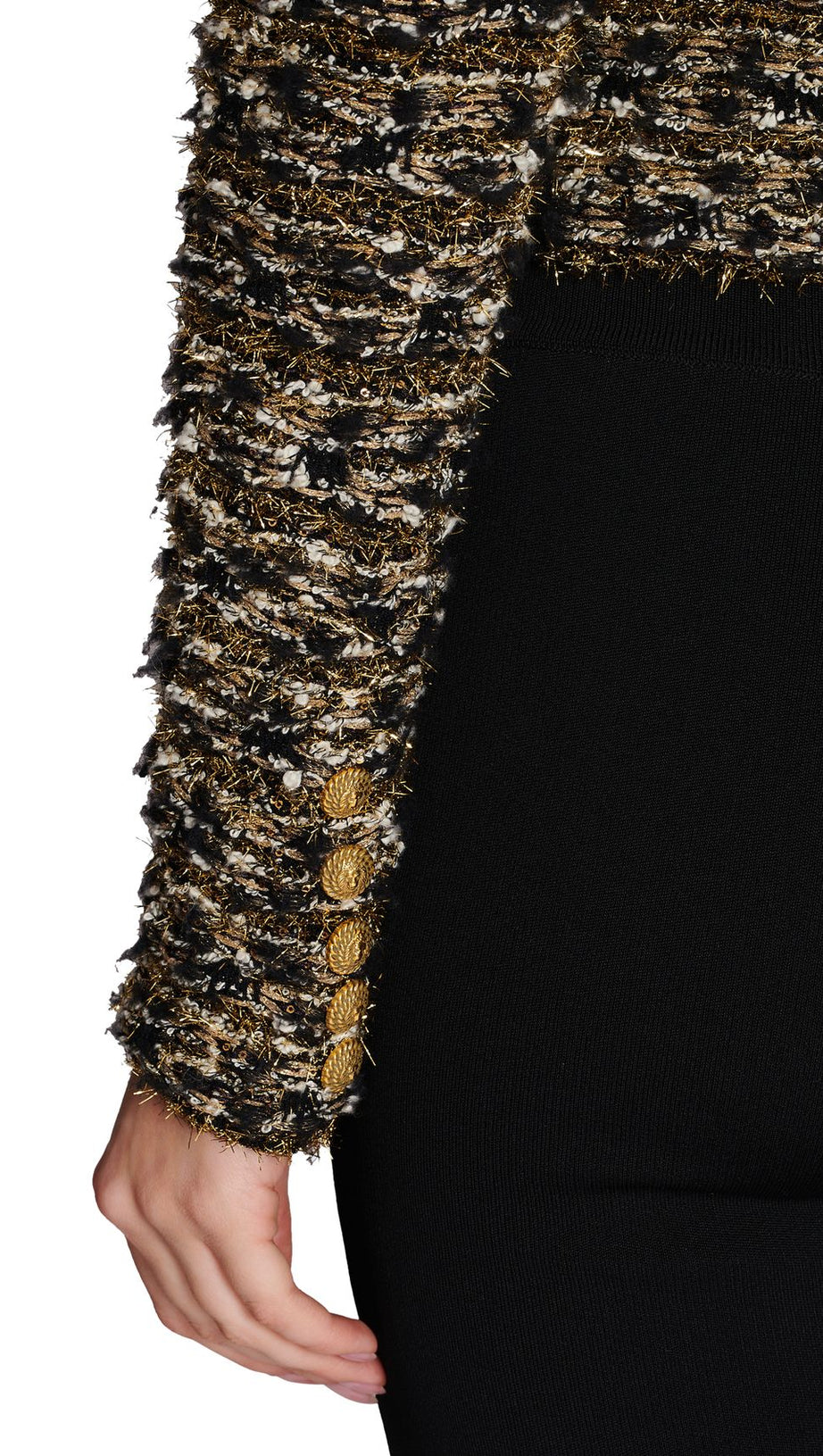 CROPPED LUREX TWEED JACKET IN GOLD