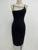 Rhinestone Metal Chain Tassel Bandage Dress