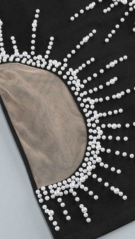 CAMILLE PEARL-EMBELLISHED MINI DRESS IN BLACK