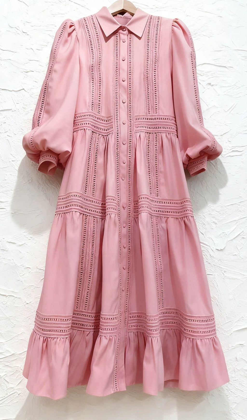 Izumi Sky Blue Lace Tiered Midi Shirtdress | Elegant Long Sleeve Dress for Women