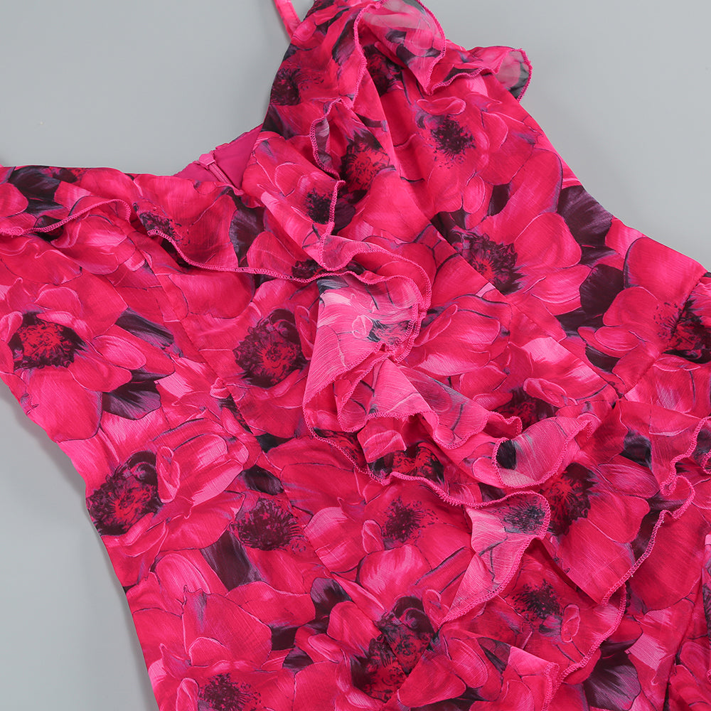 AIIZIE FLORAL RUFFLE MAXI DRESS IN HOT PINK - product image