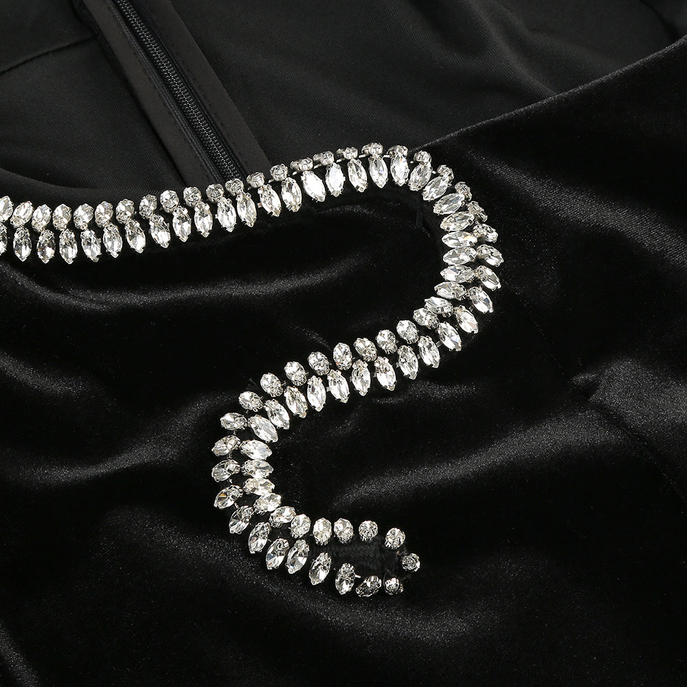AIIZIE RHINESTONE EMBELLISHED FLOOR-LENGTH DRESS IN BLACK - product image