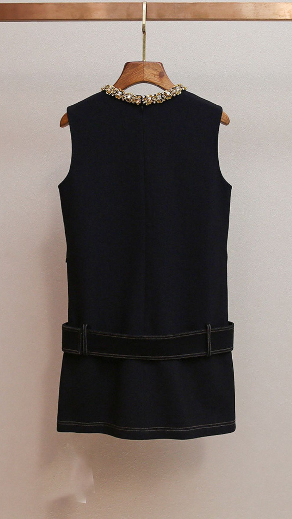 HATSU DARK BLUE EMBELLISHED MINI DRESS WITH DIAMANTE COLLAR & BELT