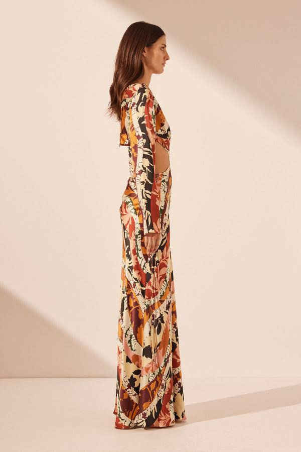 AIIZIE CATHERINE PRINTED CUT-OUT MAXI DRESS IN ORANGE - product image