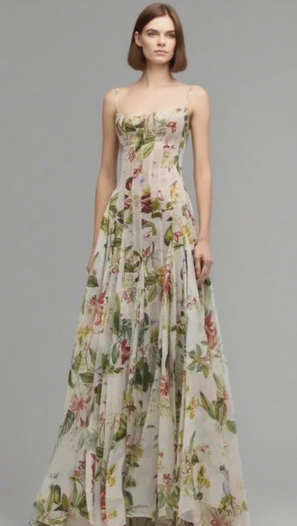 AIIZIE MULTICOLOR FLORAL PRINT FAUNA GAZAR GOWN - product image