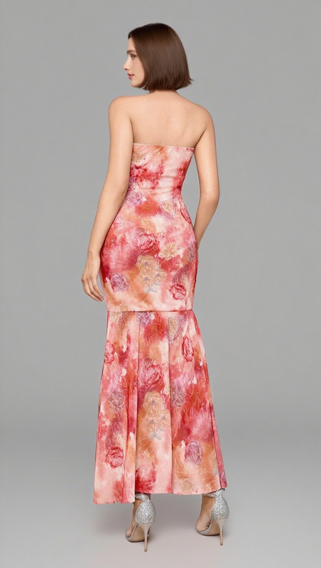 TIE - DYE STRAPLESS LACE - UP MERMAID MIDI DRESS IN PINK