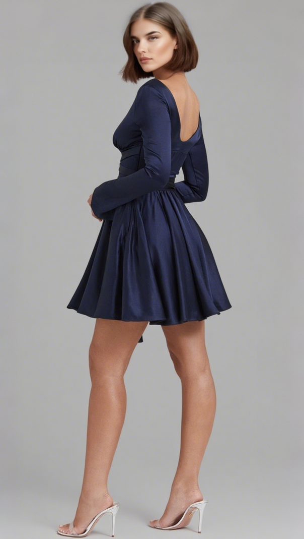 AIIZIE PLUNGE V-NECK MINI DRESS IN NAVY - product image