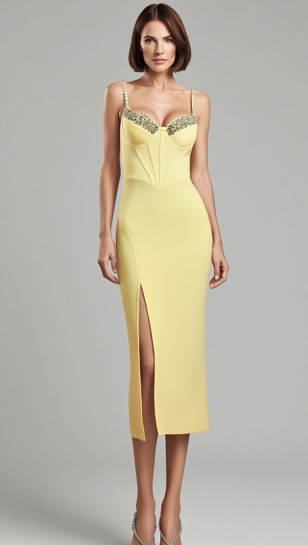 AIIZIE MICHAELIA SLEEVELESS DIAMOND SLIT BANDAGE MIDI DRESS - product image