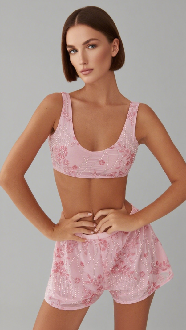 AIIZIE MERCER SEQUIN BRALETTE - PINK - product image