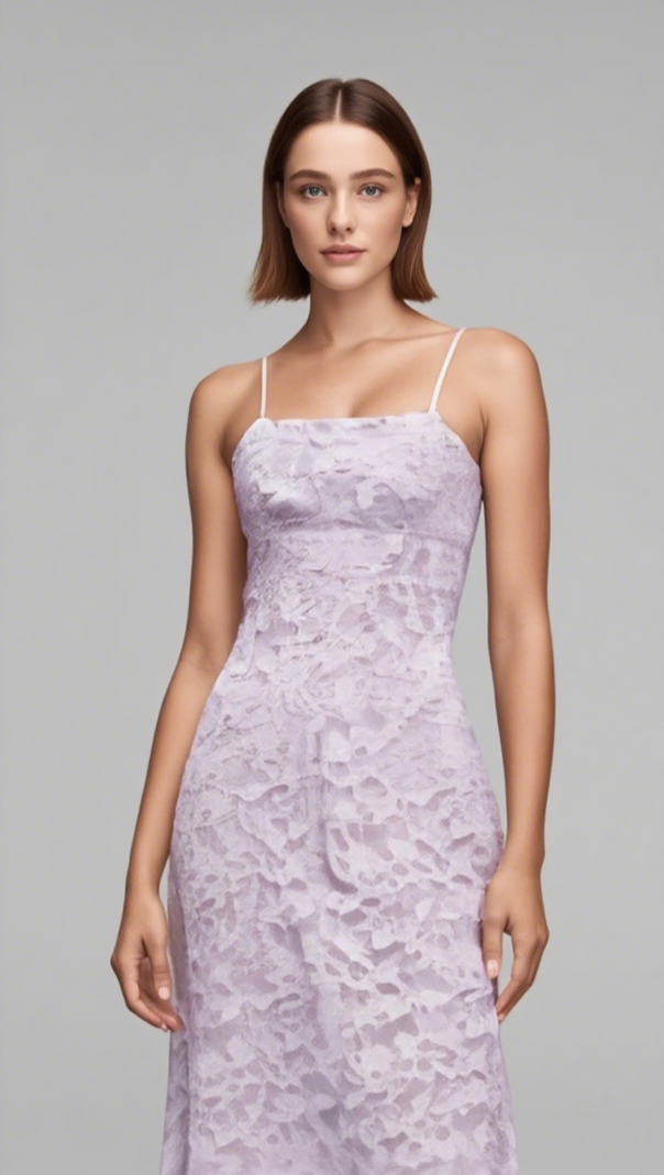 AIIZIE FLORAL LACE STRAPPY MIDI DRESS IN LAVENDER - product image