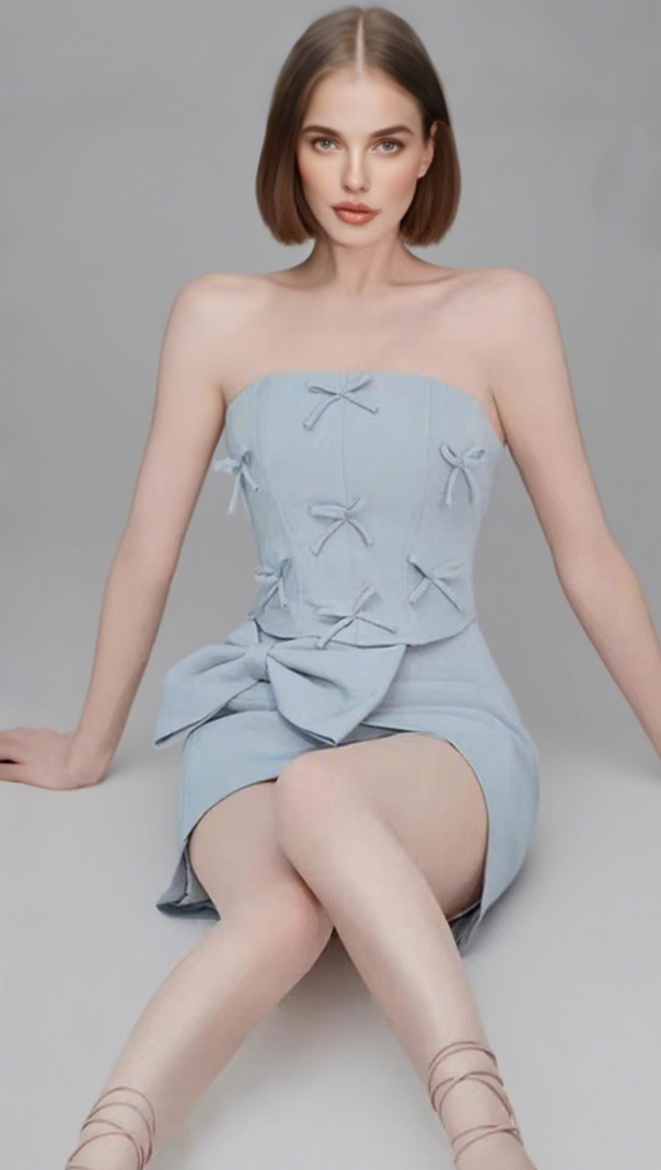 AIIZIE BOW EMBELLISHED TWO-PIECE SET IN BLUE - product image