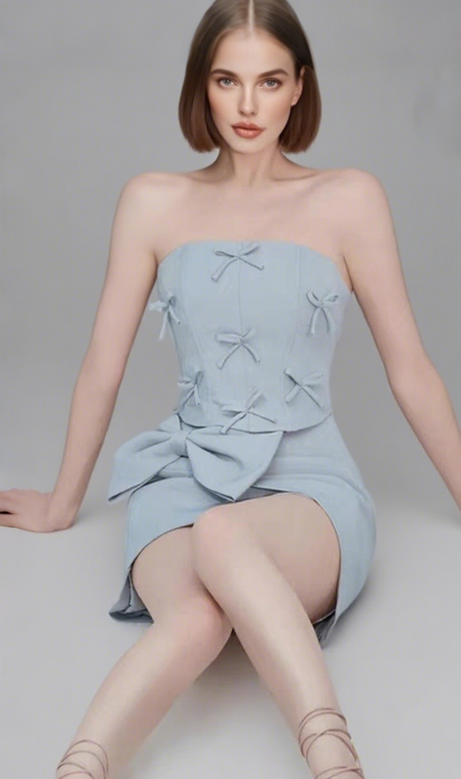 Bow Embellished Two-Piece Set In Blue