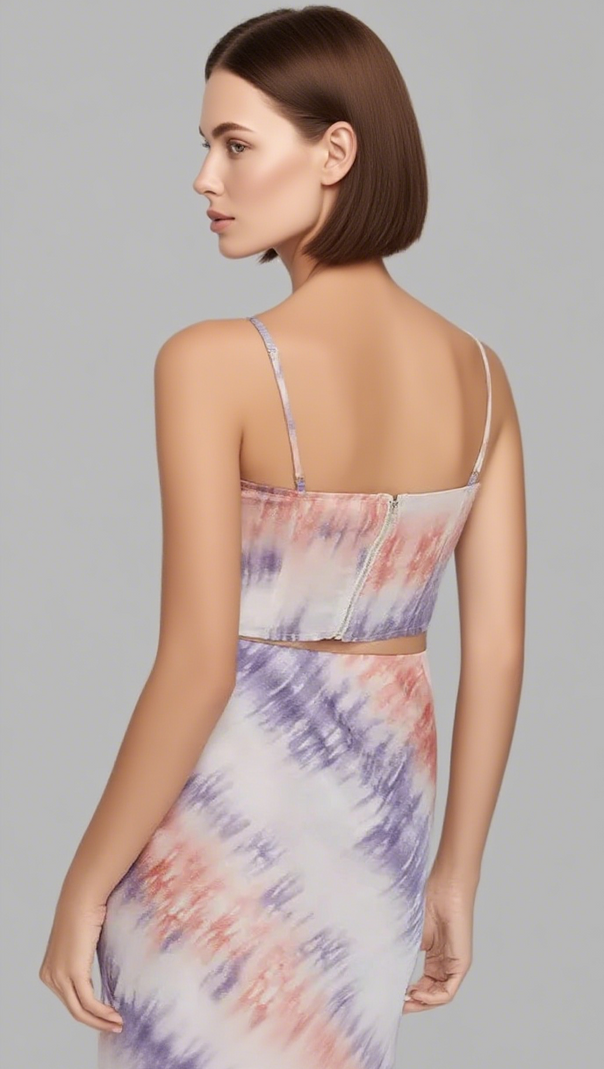 AIIZIE PINK PURPLE TIE-DYE CROPPED CAMISOLE & SLIP SKIRT - product image