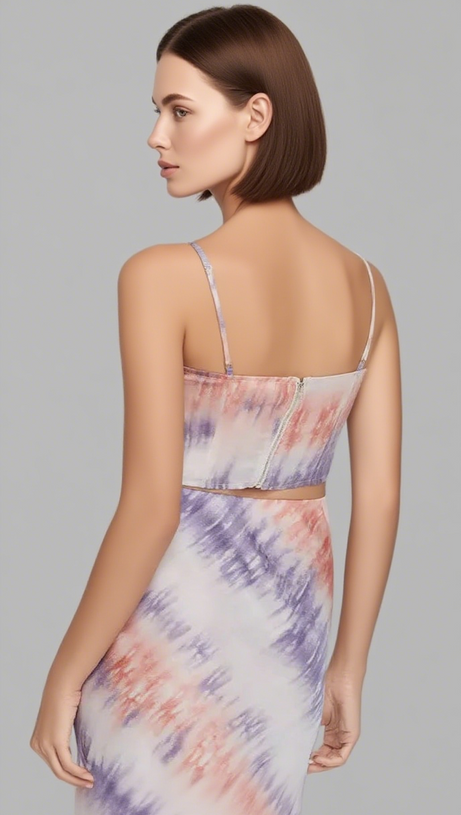 PINK PURPLE TIE-DYE CROPPED CAMISOLE & SLIP SKIRT
