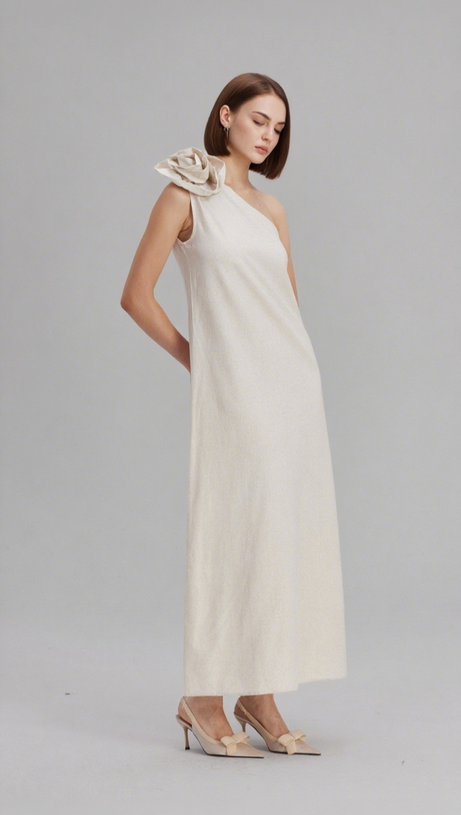 CHARLOTTA FLOWER ONE SHOULDER MAXI DRESS