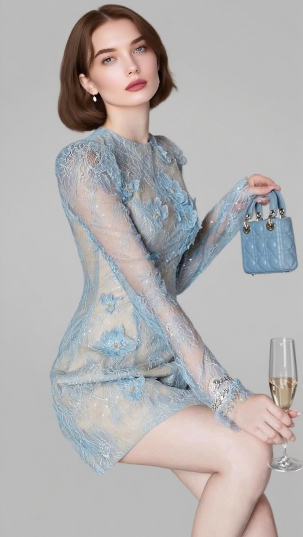 AIIZIE AMY LACE MINI DRESS IN BLUE - product image