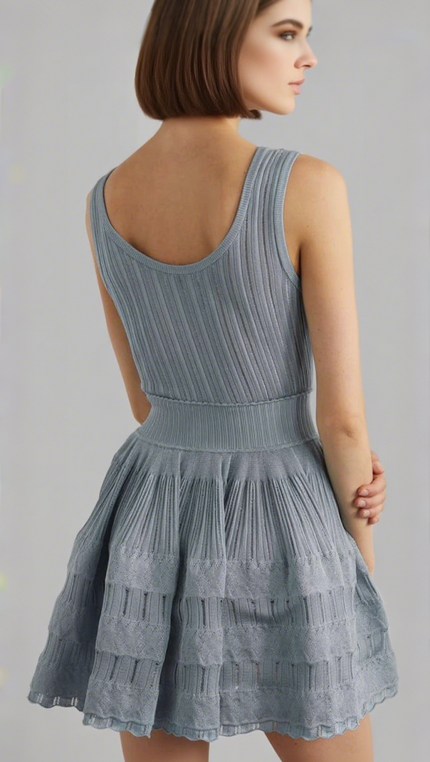 AIIZIE RIBBED POINTELLE KNIT MINI DRESS IN BLUE - product image