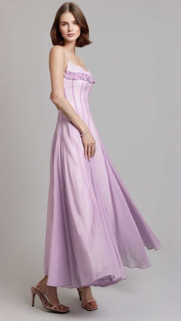 AIIZIE SIMONA CHIFFON CHEST WRAP MAXI DRESS IN PURPLE - product image