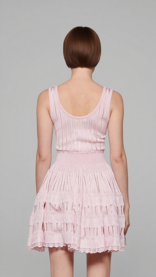 AIIZIE RIBBED POINTELLE KNIT MINI DRESS IN PINK - product image