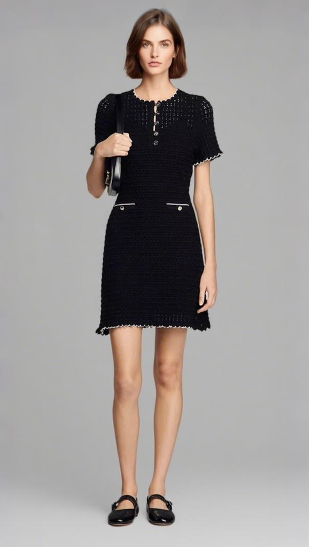 AIIZIE SIMONA HOLLOW KNIT MINI DRESS IN BLACK - product image