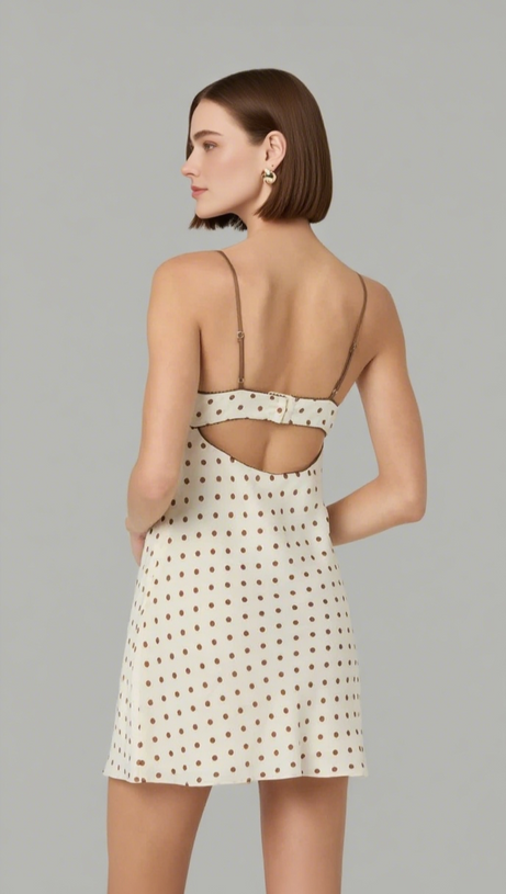 SATIN POLKA DOT MINI DRESS IN IVORY