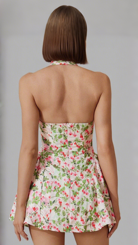 PLUNGE NECK FLORAL MINI DRESS