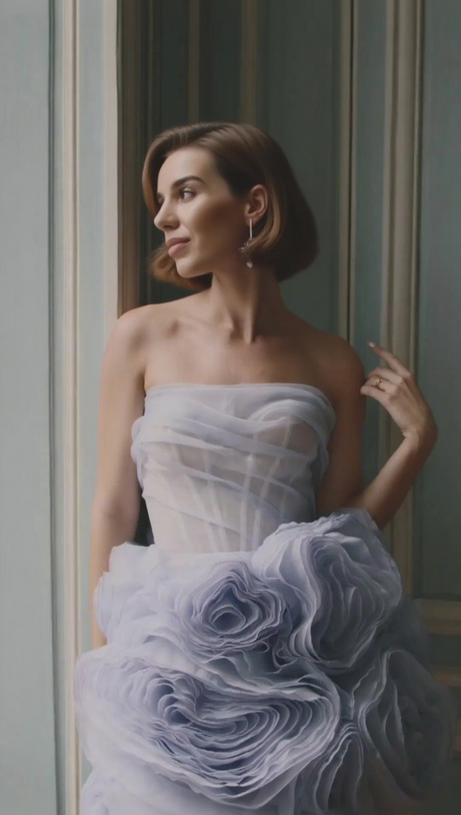 MINI ABITO IN ORGANZA CON APPLICAZIONI GEORGIA E LAVANDA