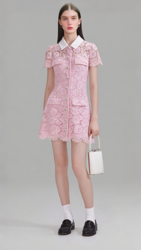 pink lace collar dress SELF PORTRAIT Pink Lace Collared Mini Dress in Pink, 2 / Pink