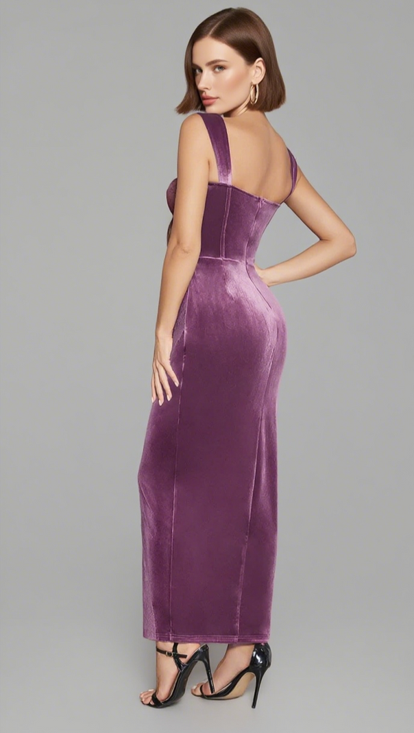 AIIZIE VELVET LACE - TRIMMED CORSET MIDI DRESS IN PURPLE - product image