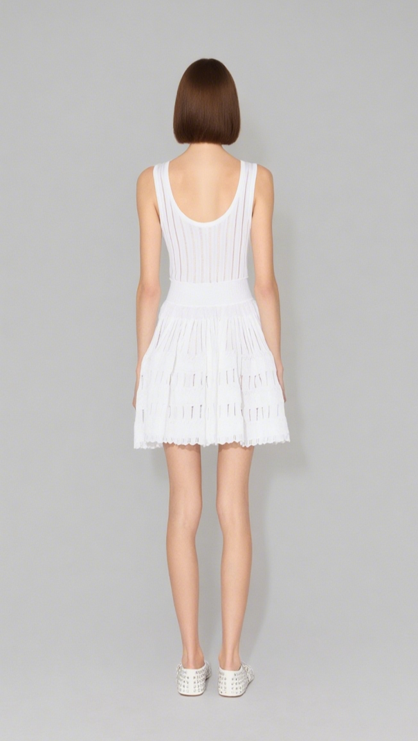 AIIZIE RIBBED POINTELLE KNIT MINI DRESS IN WHITE - product image